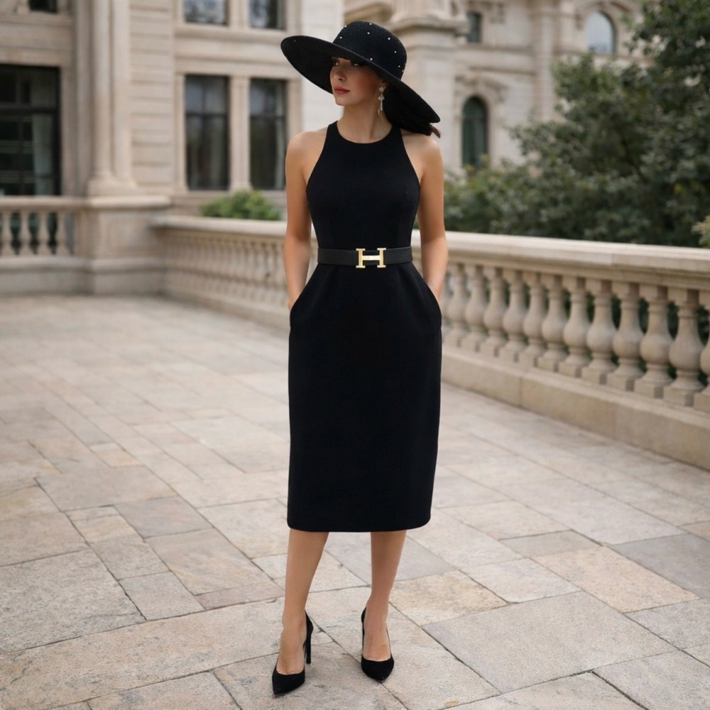 Celine Dress Black Sleeveless Fit & Flare Pockets Minimalist Luxury Classic LBD